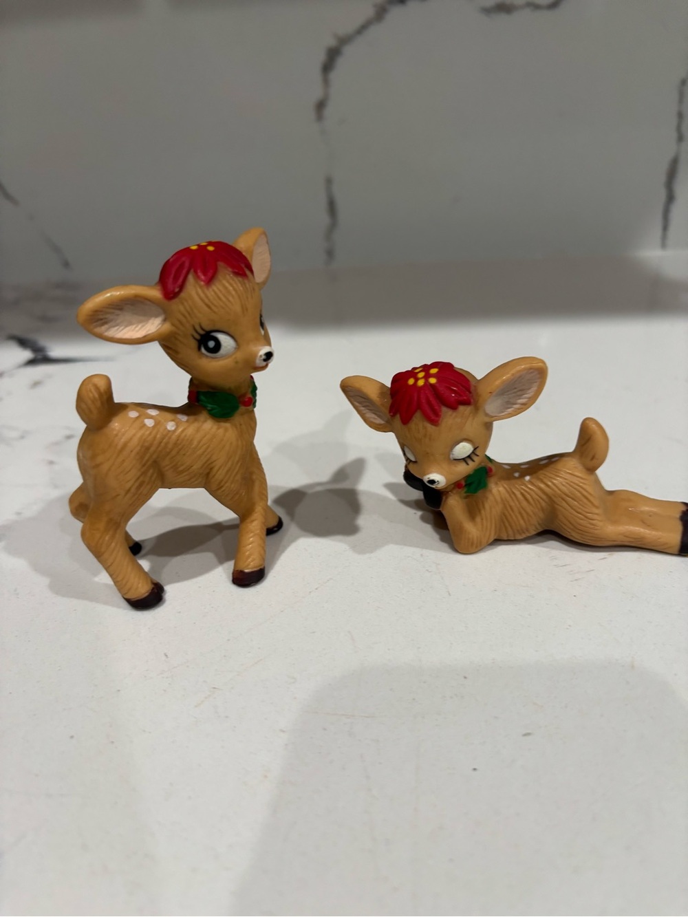 Tan Holiday Fawn Figurine Set with Red Floral Accents holidays accents